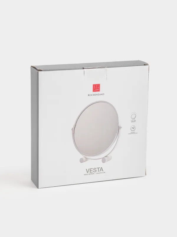 Table mirror, 19x18/15 cm, double-sided, metal, round, white, Vesta, image-3