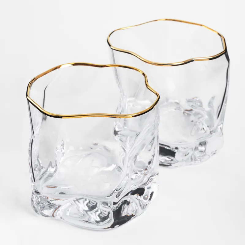Drinking glass, 8 cm, 245 ml, 2 pcs, glass, with golden edging, Slalom gold, image-1