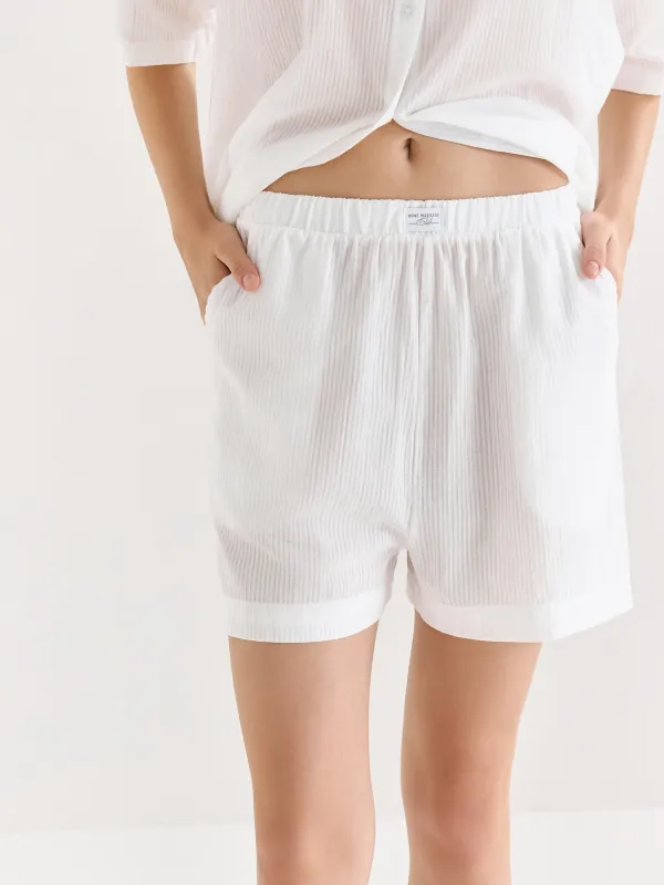 Women's shorts, homewear, size L, cotton, white, Stripes, Leticia, image-1