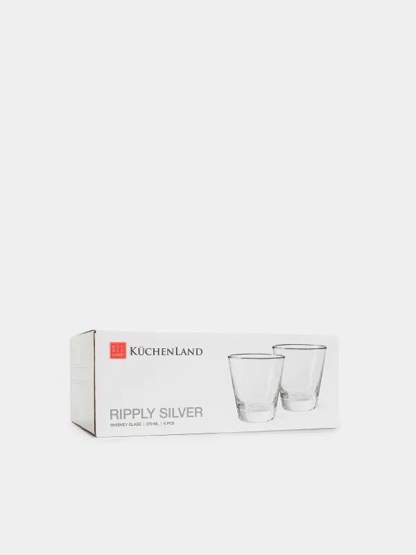 Drinking glass, 10 cm, 270 ml, 6 pcs, glass, with silver edging, Ripply silver, image-4