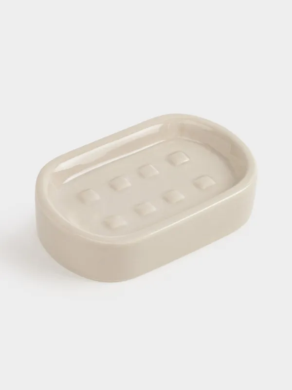 Soap dish, 12x8 cm, ceramic, beige, Nira, image-3