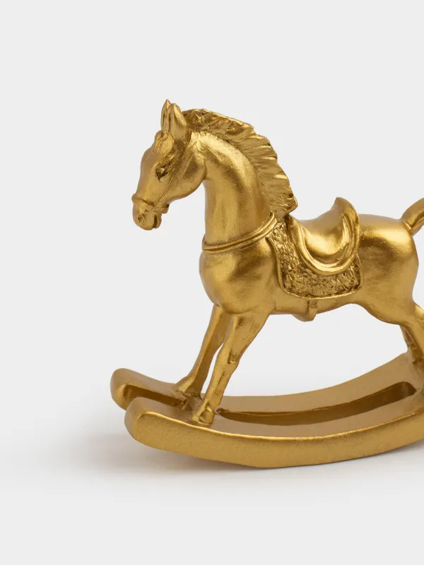 Statuette, 8 cm, polyresin, golden, Rocking horse, Horse gold, image-3