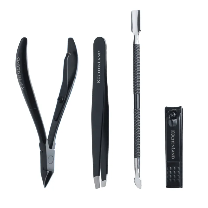 Manicure set, 4 items, steel, black, Manicure black