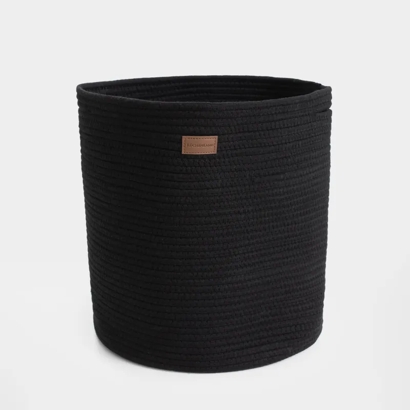 Laundry storage bag, 38x40 cm, with handles, Cotton, round, black, Tote