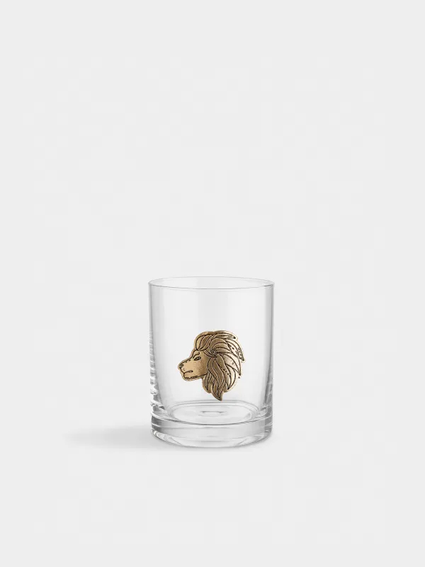 Drinking glass, 10 cm, 340 ml, glass/metal, golden, Leo, Zodiac, image-0