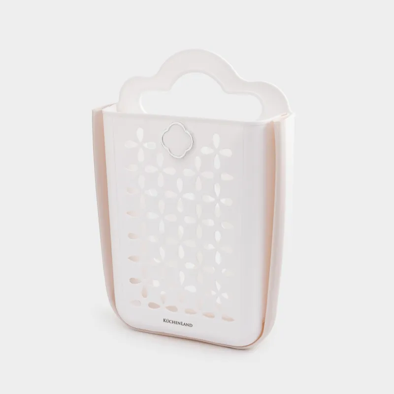 Laundry basket, 18x27x39 cm, folding, plastic / rubber, beige-pink, Foldaway, image-1