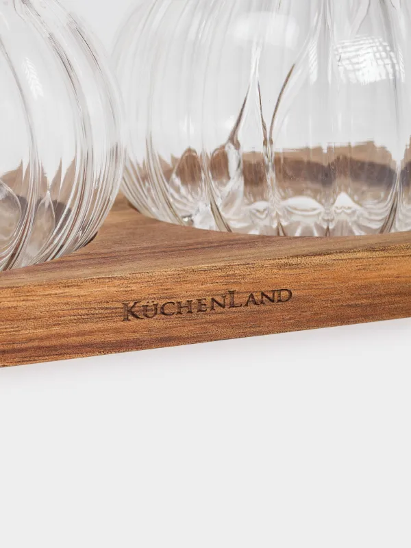 Jam bowl, 300 ml, 2 pcs, with spoon, on stand, glass / wood, Noble tree, image-2