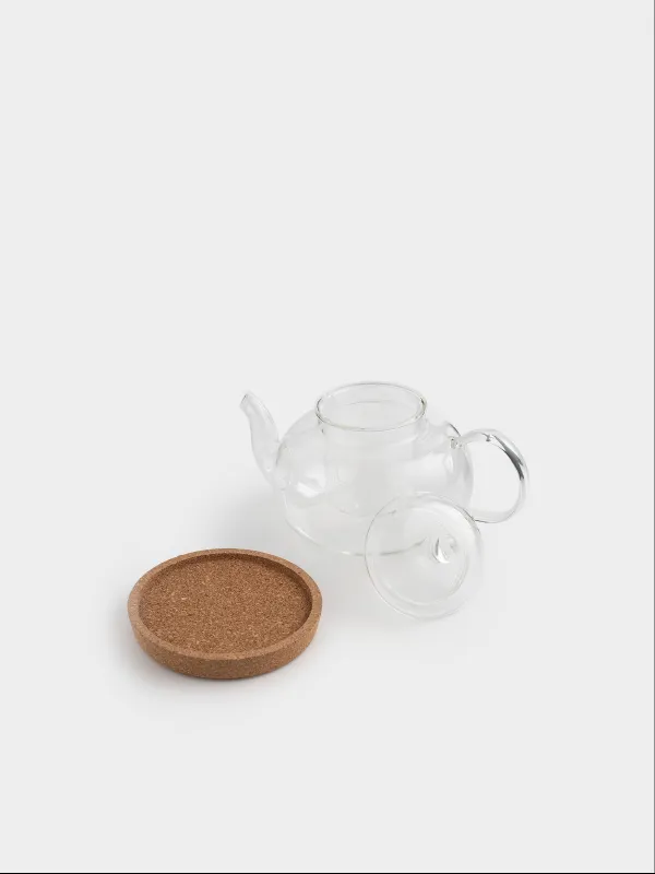 Teapot, 800 ml, on a stand, glass B / cork, Clear cork, image-4