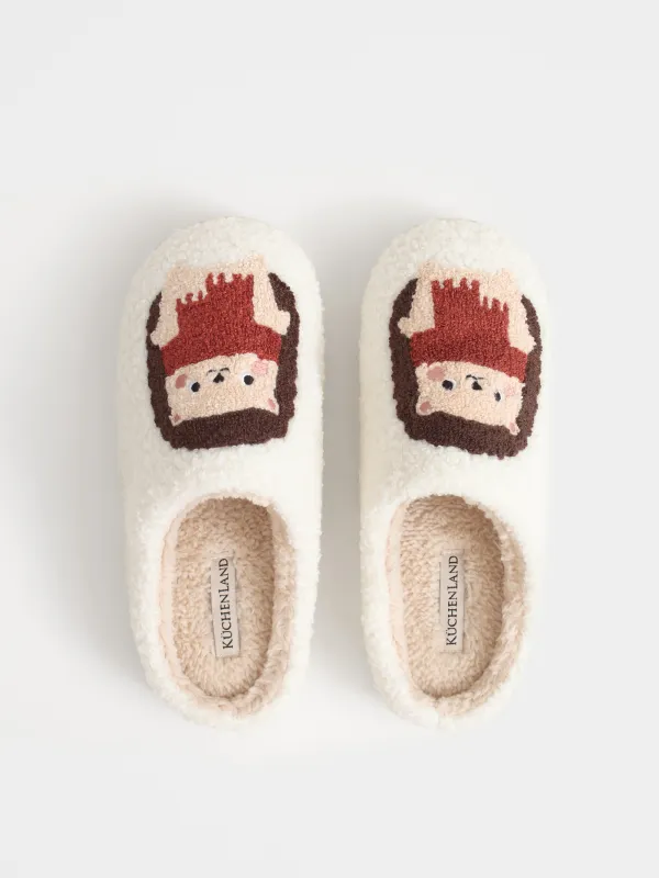 Women's slippers, homewear, size 36-37, artificial fur, milky, Hedgehogs, Needed, image-1