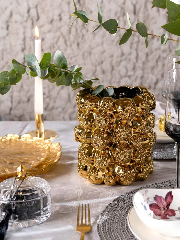 Flower vase, 19 cm, decorative, ceramic, golden, Flowers, Bloome, image-6