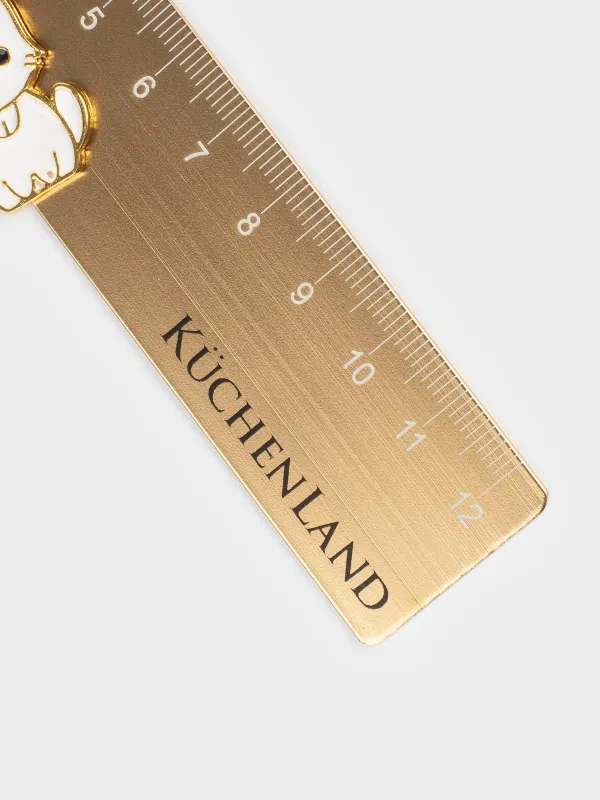 Ruler, 12 cm, with pendant, steel, golden, Kitten, Cat, image-1