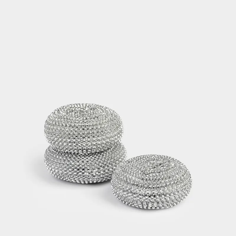 Cleaning sponge, 7 cm, 3 pcs, metal, silver, Clean