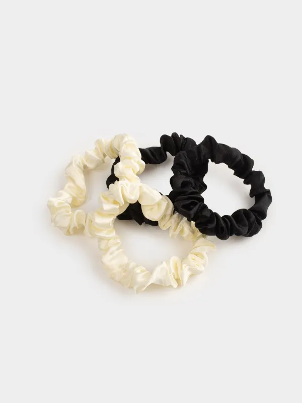 Elastic band for hair, 6 cm, 4 pcs, in the heart, satin, milk/black, Silk, image-0