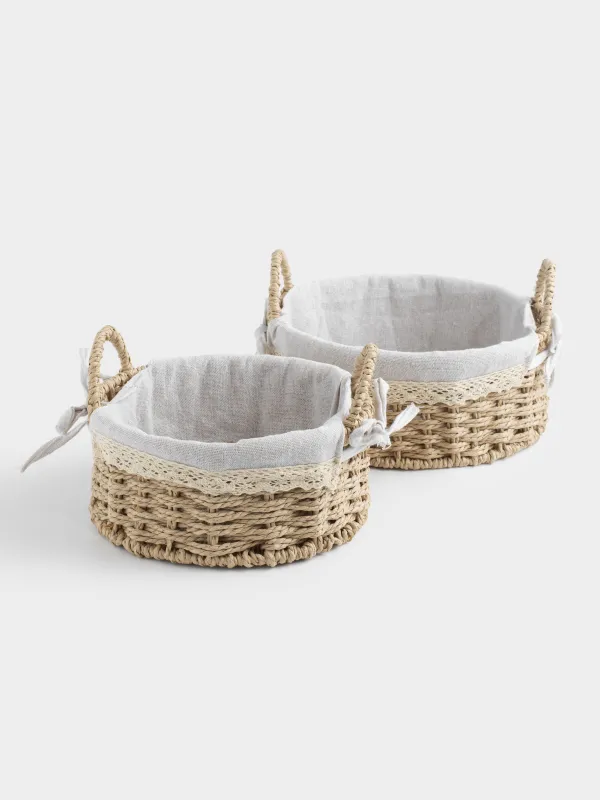 Storage basket set, 2 pieces, cellulose/cotton, round, Braided, image-5