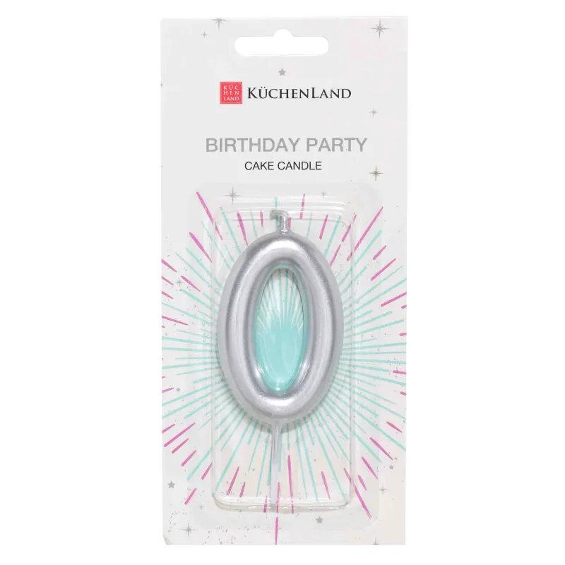 Cake candle, 8 cm, silver, Digit 0, Birthday party, image-1