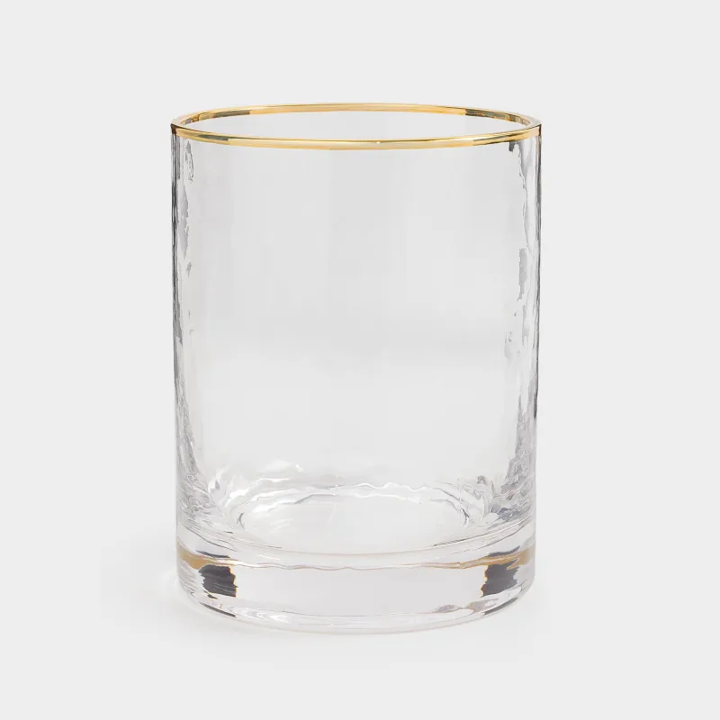 Drinking glass, 10 cm, 300 ml, 2 pcs, glass, with golden edging, Ripply gold, image-3