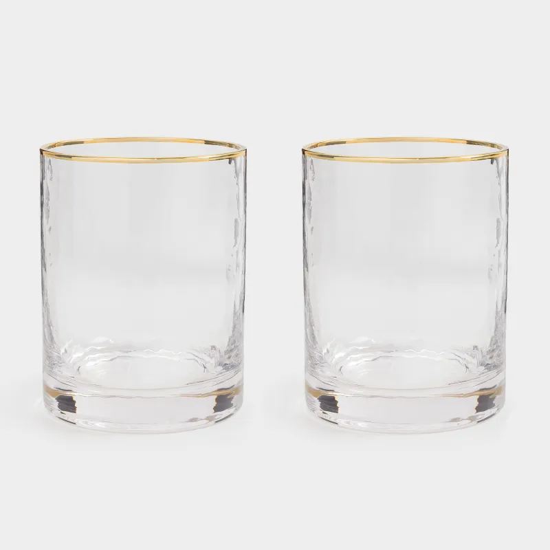 Drinking glass, 10 cm, 300 ml, 2 pcs, glass, with golden edging, Ripply gold, image-0