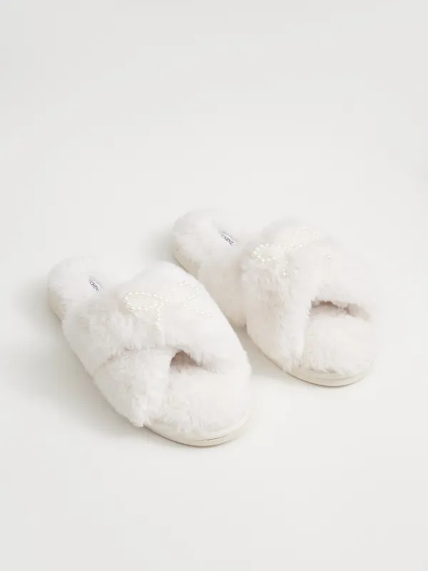 Women's slippers, homewear, size 36-37, artificial fur, white, Bow, Tape, image-5