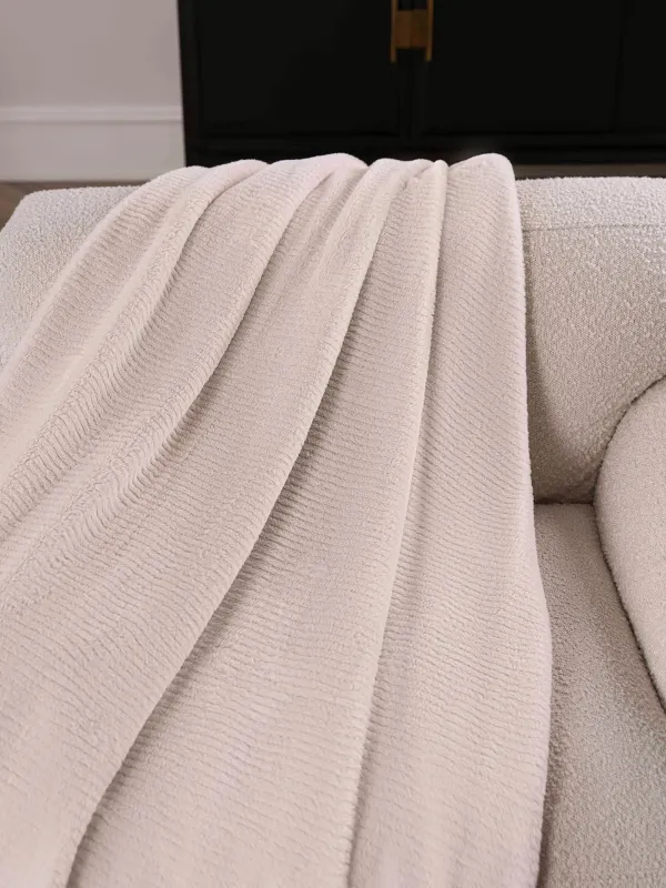 Blanket, 130x170 cm, double-sided, faux fur/flannel, milk, Stripes, Flannel, image-1