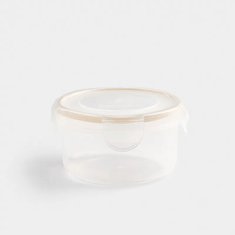 Container, 400 ml, with clips, plastic / silicone, round, beige, Roomy clip