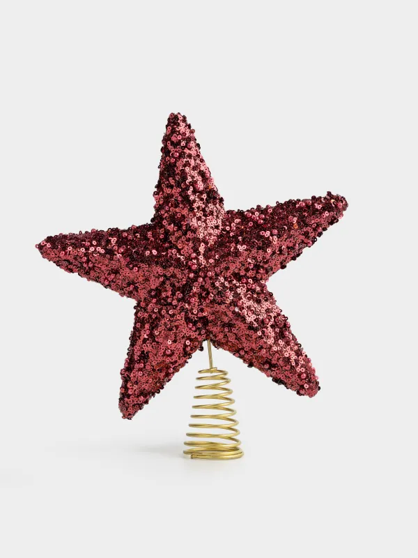 Christmas tree star, 22 cm, plastic / metal, burgundy, Figure sparkle, image-0