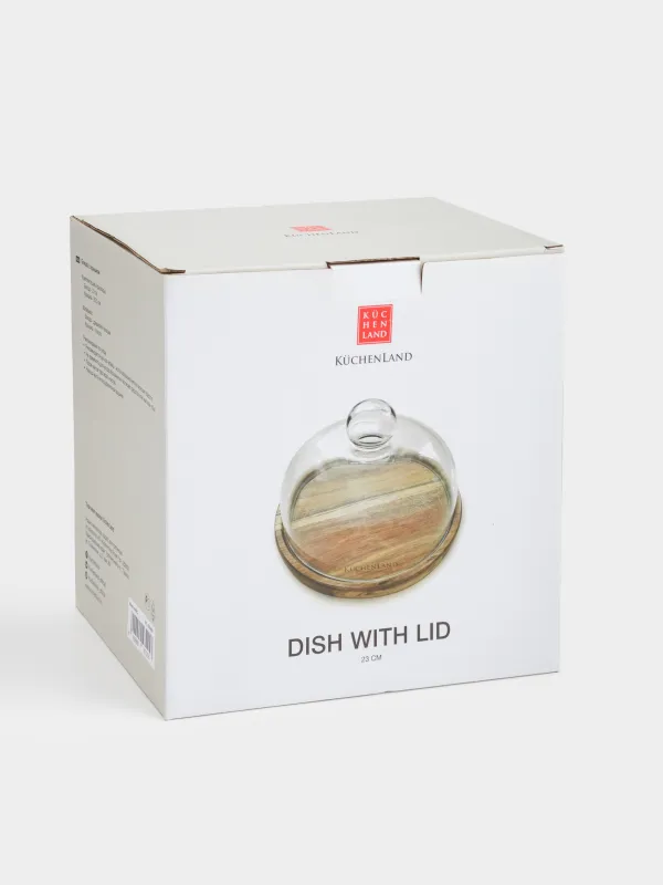 Dish with lid, 23x15 cm, wood/glass, round, image-4