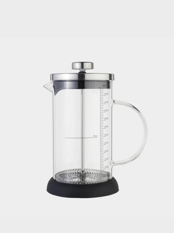 French press, 600 ml, with measuring scale, glass B / steel / plastic, silicone, Comfort, image-1