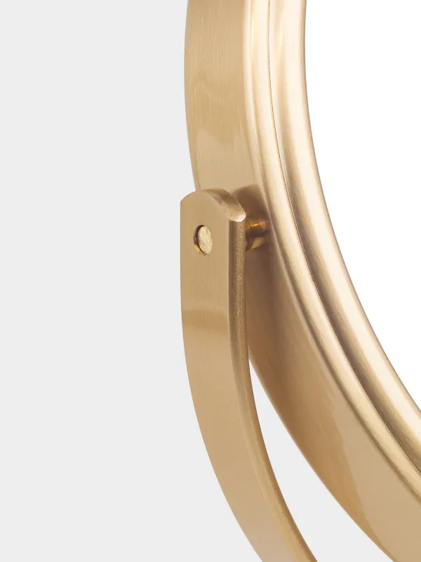 Table mirror, 30x18/15 cm, double-sided, on a leg, metal, round, gold, Freya, image-3