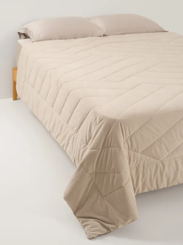 Bedspread, 220x240 cm, quilted, double-sided, velvet/microfiber, sand, Stitch velvet, image-0