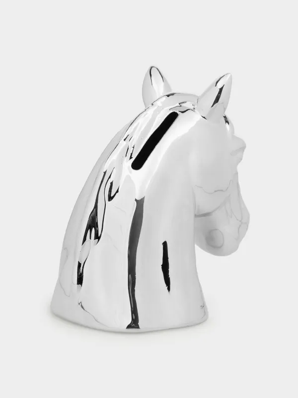 Piggy bank, 16 cm, porcelain P, silver, Horse, Horse silver, image-1