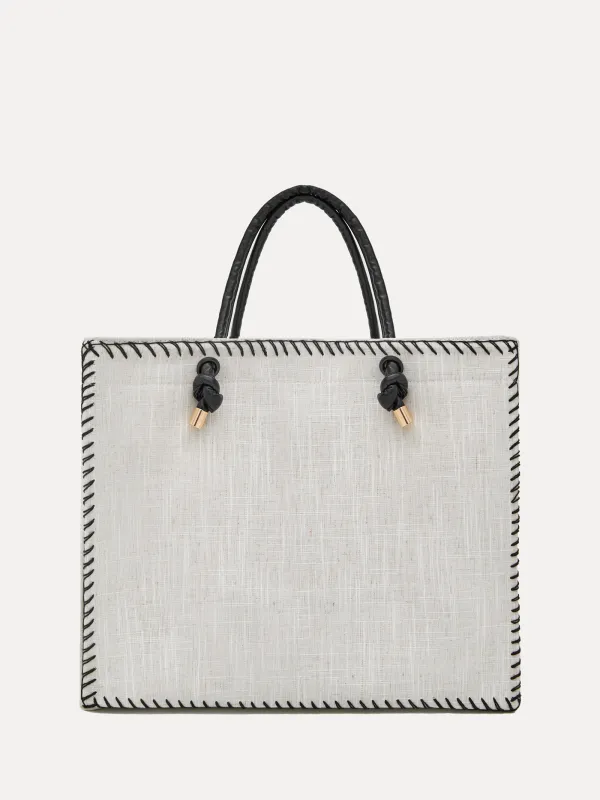 Women's bag, 44x35 cm, with stitches, canvas, beige, Solo, image-0