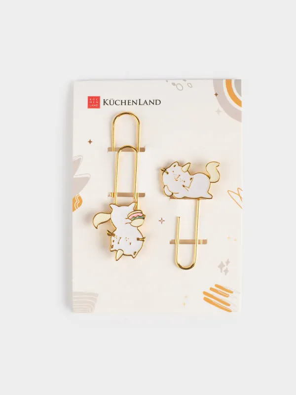 Stationery paper clip, 7 cm, 2 pcs, metal, Pink / blue, Unicorn Cat, Cat-unicorn, image-3