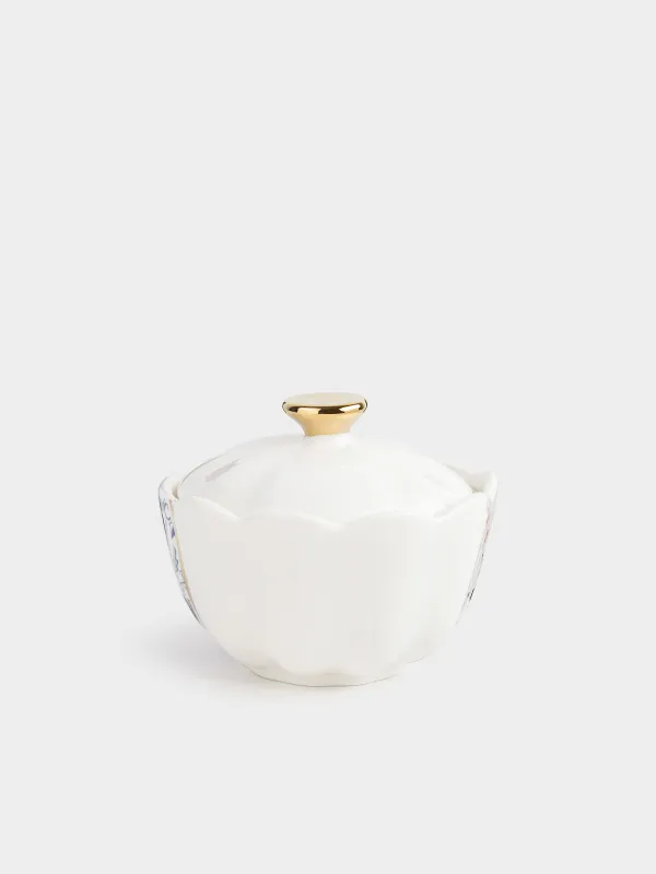 Sugar bowl, 8 cm, 160 ml, porcelain N, white and gold, Kintsugi, Kintsugi, image-2