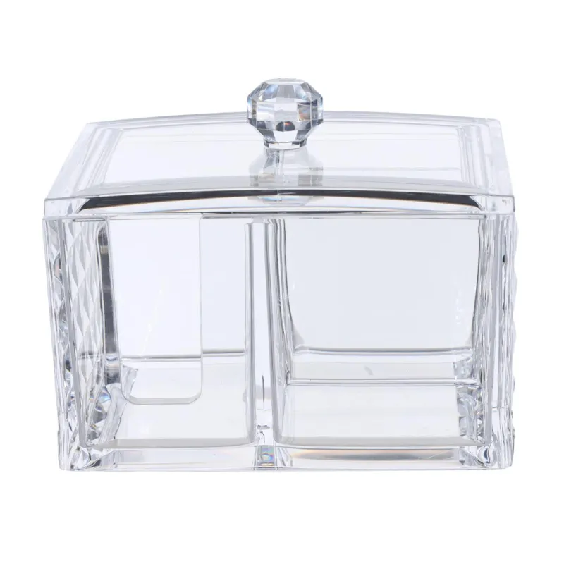 Container for cotton pads/swabs, 14x10 cm, 3 compartments, with lid, plastic, Kandy, image-0