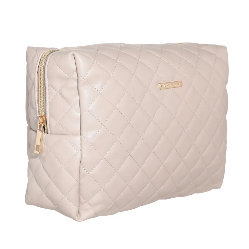 Cosmetic bag, 25х18 cm, quilted, polyurethane, beige, Quilted, image-1