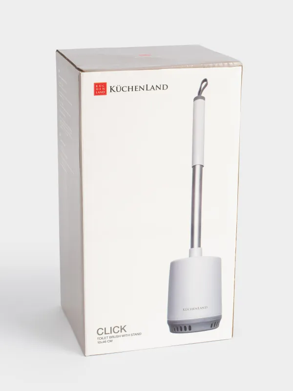 Toilet brush, 46 cm, with stand, rubber / plastic, white-gray, Click, image-6