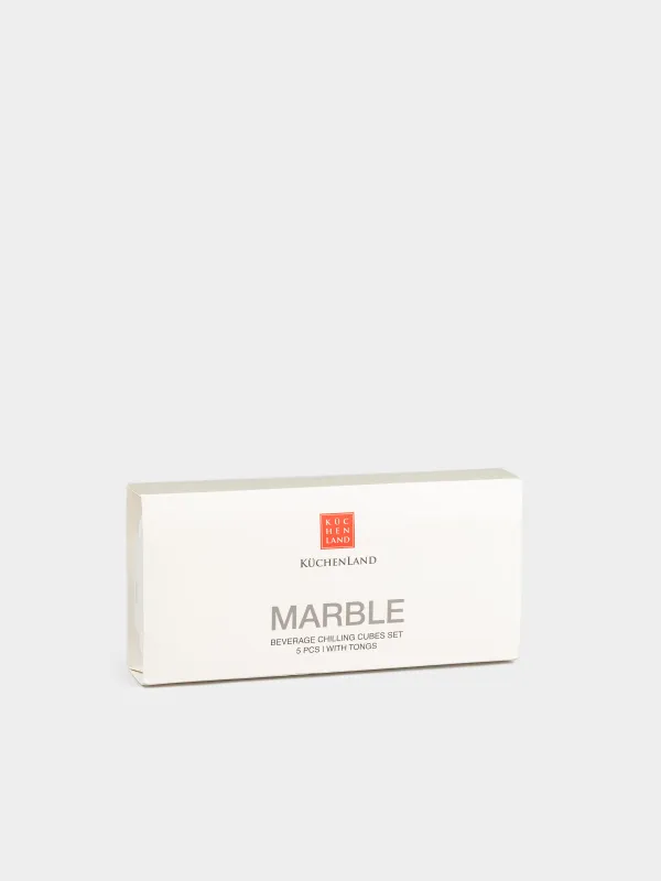 Set of cubes for cooling drinks, 5 items, with tongs, in a box, marble / steel, Marble, image-6