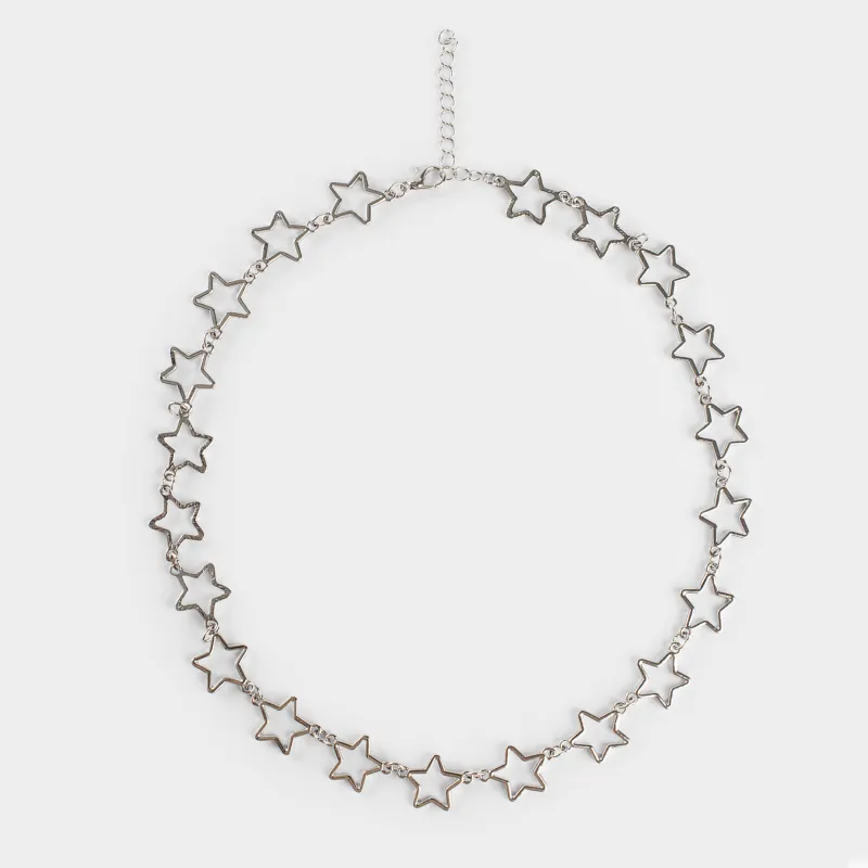 Chain, 43 cm, metal, Silver, Stars, Comete