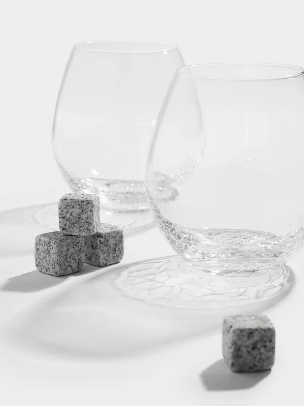 Drink set, 2 persons, 6 items, glasses / cubes, glass / steatite, Craquelure, Ice, image-2