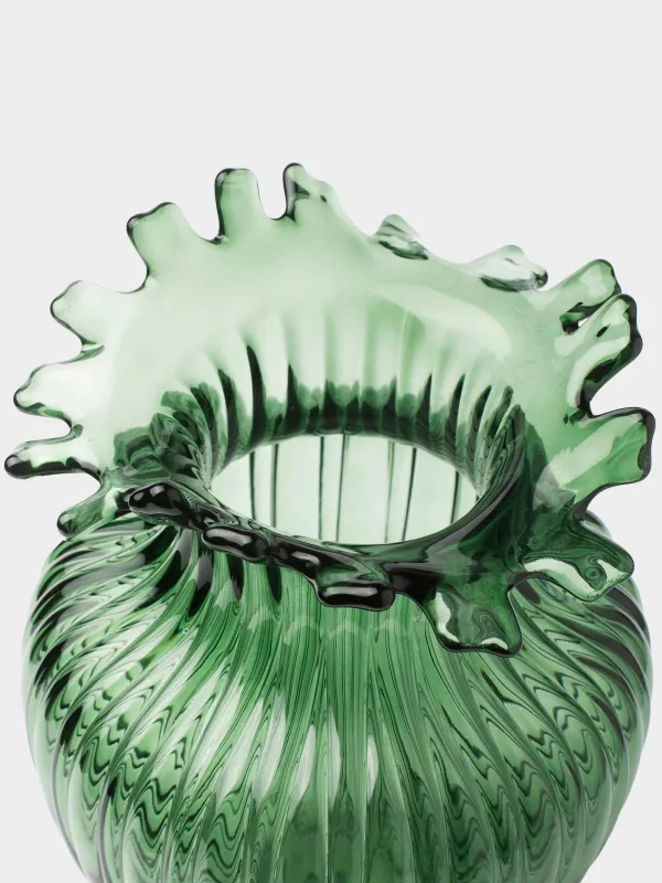 Flower vase, 27 cm, glass, green, Ribedic, image-2