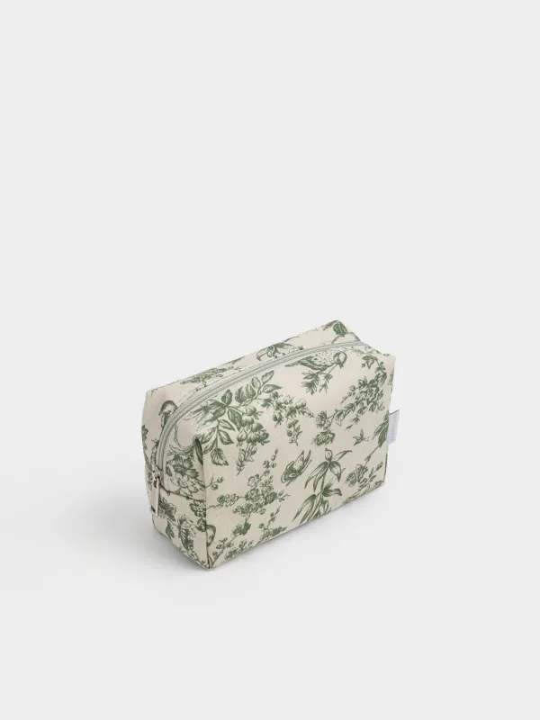 Makeup bag, 26x18 cm, with handle, muslin, green, Paradise garden, Muslin print, image-3