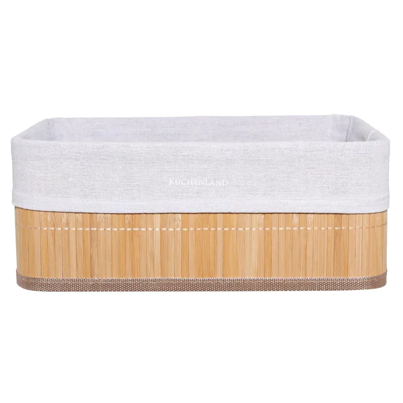 Storage basket, 30x12 cm, bamboo / cotton, rectangular, Beige, Stem