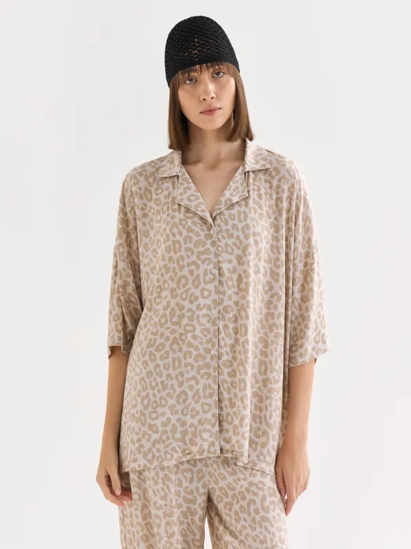 Women's trousers, size M, viscose, gray-beige, Leopard, Becky, image-5