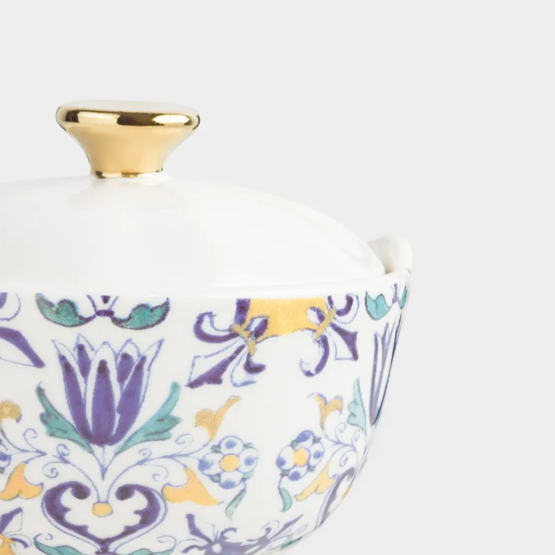 Sugar bowl, 10 cm, 160 ml, porcelain N, white and gold, Kintsugi, Kintsugi, image-1