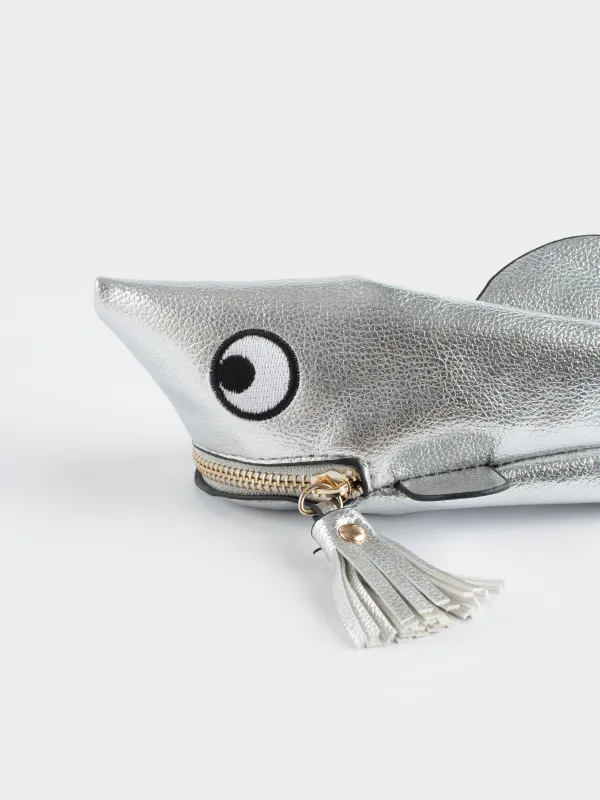 Pencil case, 25x9 cm, polyurethane, silver, Shark, Aquatic animals, image-1