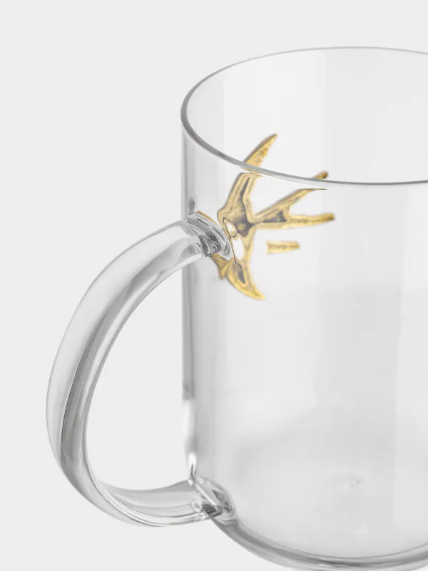 Mug, 450 ml, glass B / metal, Golden swallow, Lux elements, image-3