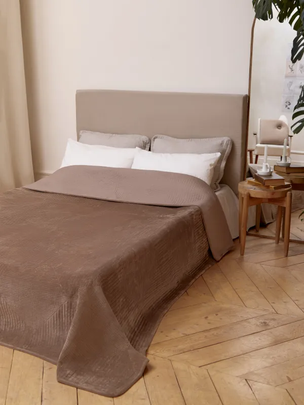 Bedspread, 220x240 cm, quilted, velvet/microfiber, brown, Rhombuses, Stitch velvet, image-2