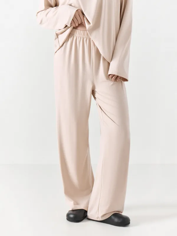 Women's trousers, homewear, size L, polyester / elastane, sand, Vitalina, image-1