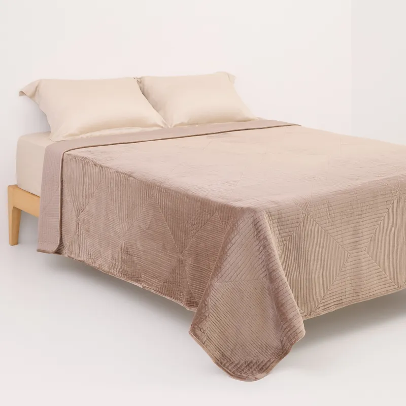 Bedspread, 220x240 cm, quilted, velvet/microfiber, brown, Rhombuses, Stitch velvet