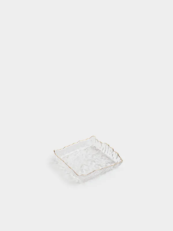 Dish, 15x15 cm, glass, square, with golden edging, Nautilus gold, image-0